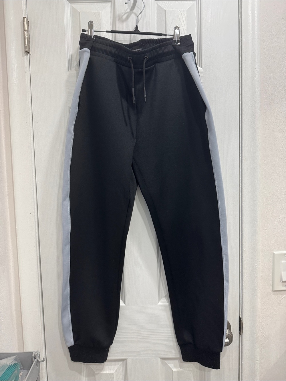 Karl Lagerfeld Black Joggers with Light Gray/ Silver Side Panels